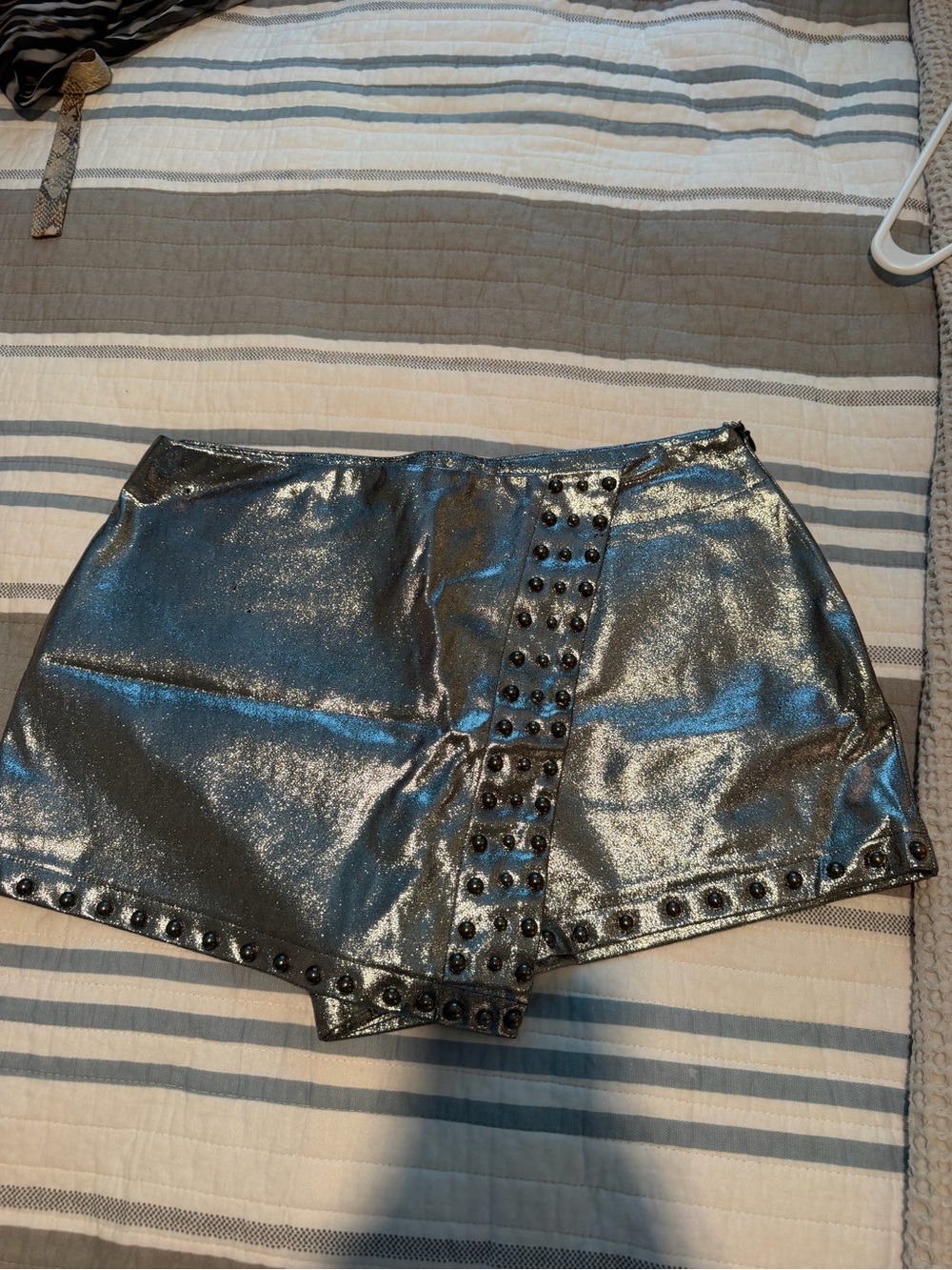 LF Metallic Silver Studded Shorts